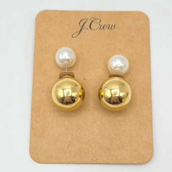 J Crew Reversible Gold Tone Ball Pearl Stud Earrings NWT!  NEW! - Picture 3 of 4